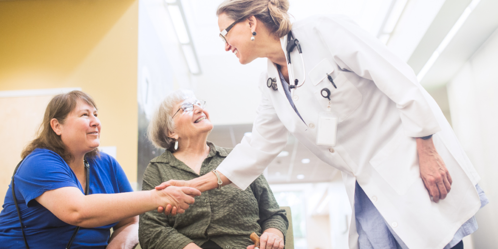 A cancer patient and her daughter meet a new doctor.