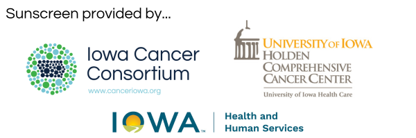Crème solaire fournie par le Consortium du cancer de l'Iowa, le ministère de la santé et des services sociaux de l'Iowa et le Holden Comprehensive Cancer Center de l'université de l'Iowa.